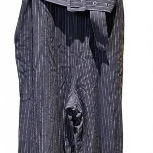 TwoSisters The Label Size 4 Gray Pinstripe Belted Jumpsuit Lined Wide Leg NWT